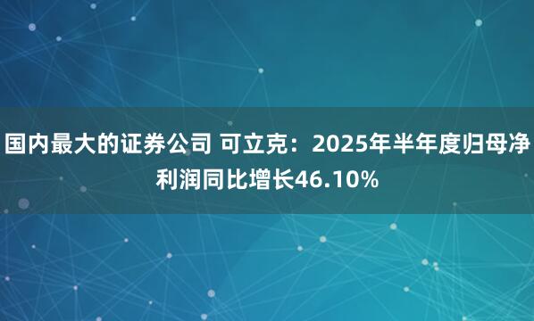 国内最大的证券公司 可立克：2025年半年度归母净利润同比增长46.10%